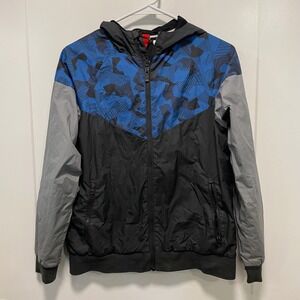 Nike Kids Windrunner Hooded Windbreaker Jacket Blue Grey Black Camo Large L
